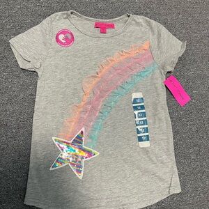 Betsey Johnson Gray Tee with Rainbow and Star